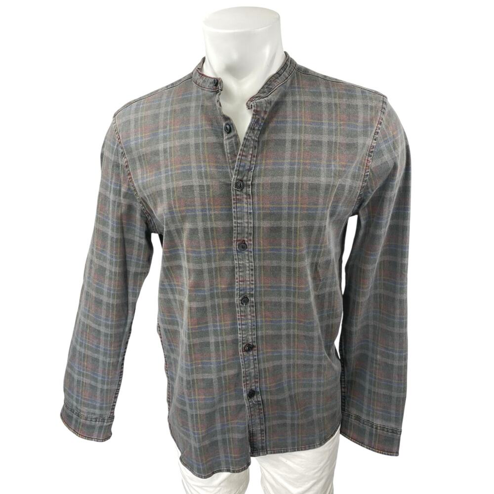 ASOS Men's Gray Multicolor Plaid Flannel Long Sleeve Button Up Shirt Top Size L